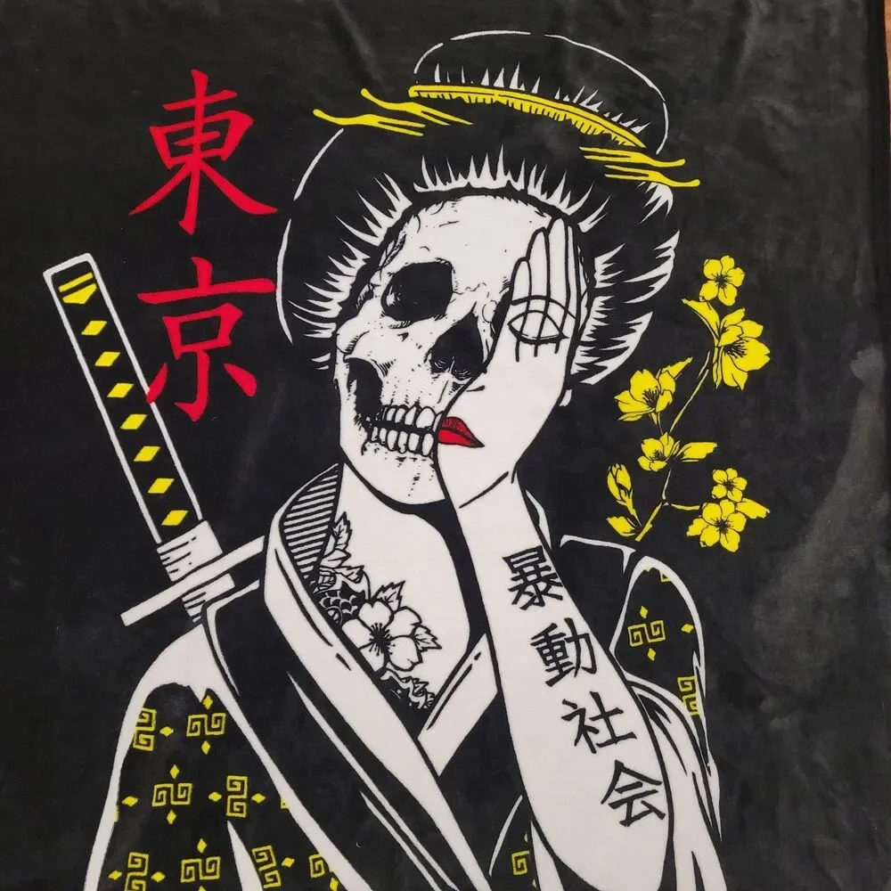 Riot Society Skeleton 48 x 60 Fleece Throw Blanket Japan Reaper Geisha Shame 2.0