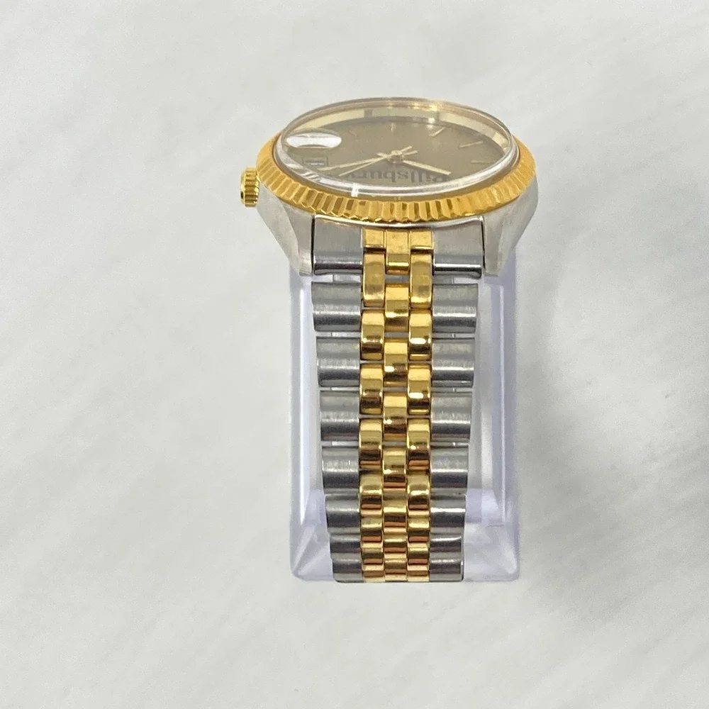 Pillsbury Watch Men 35mm Silver Gold Two Tone Date Bubble Round New Battery 7