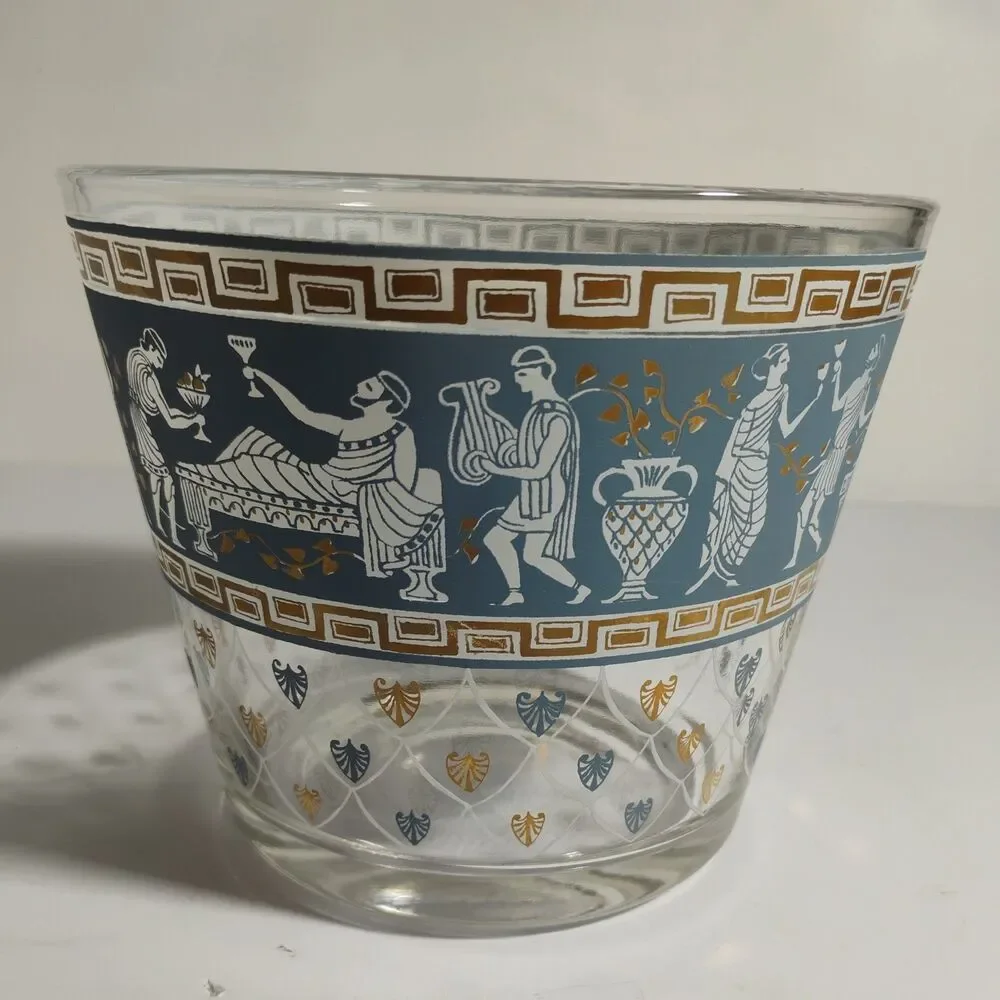 Vintage Cera Glass MCM Etruscan Frieze Glass Bowl Ice Bucket USA Excellent Cond