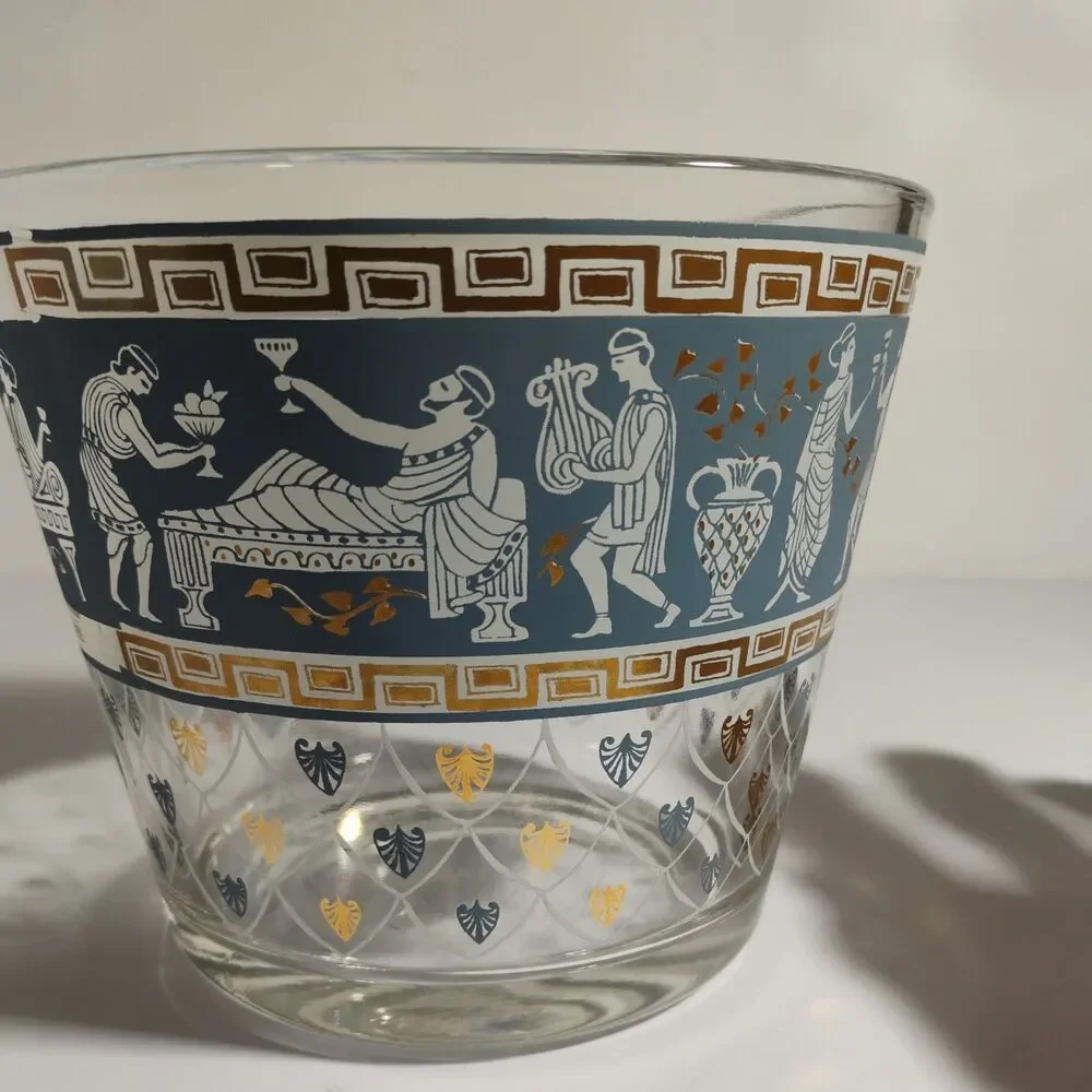 Vintage Cera Glass MCM Etruscan Frieze Glass Bowl Ice Bucket USA Excellent Cond