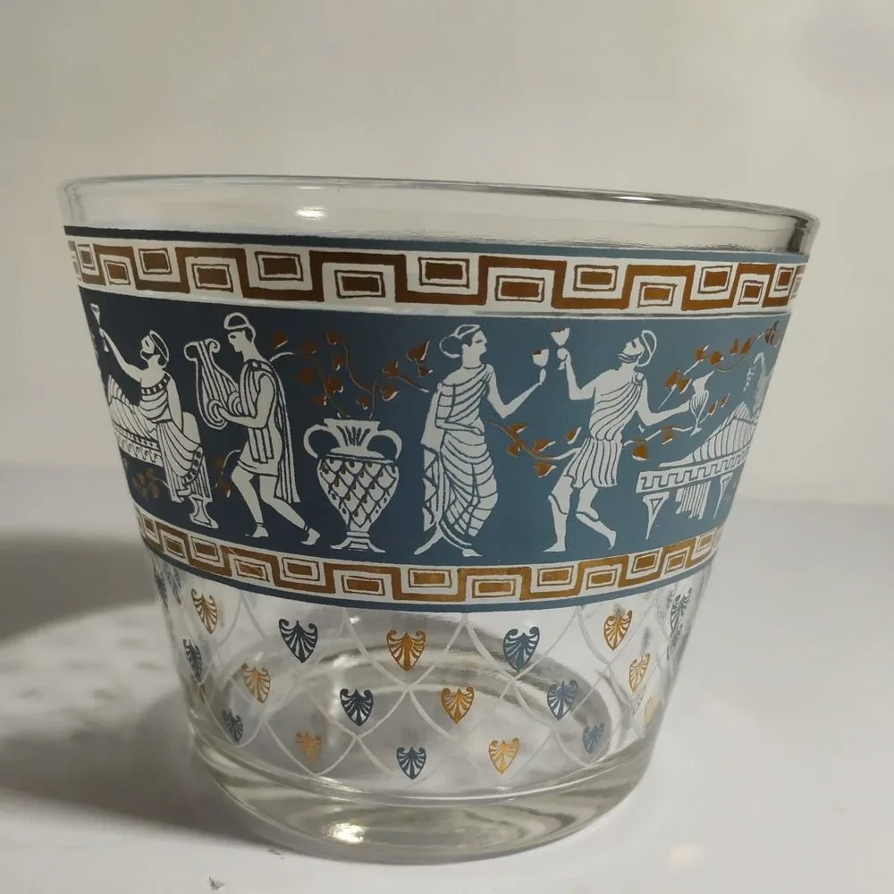 Vintage Cera Glass MCM Etruscan Frieze Glass Bowl Ice Bucket USA Excellent Cond