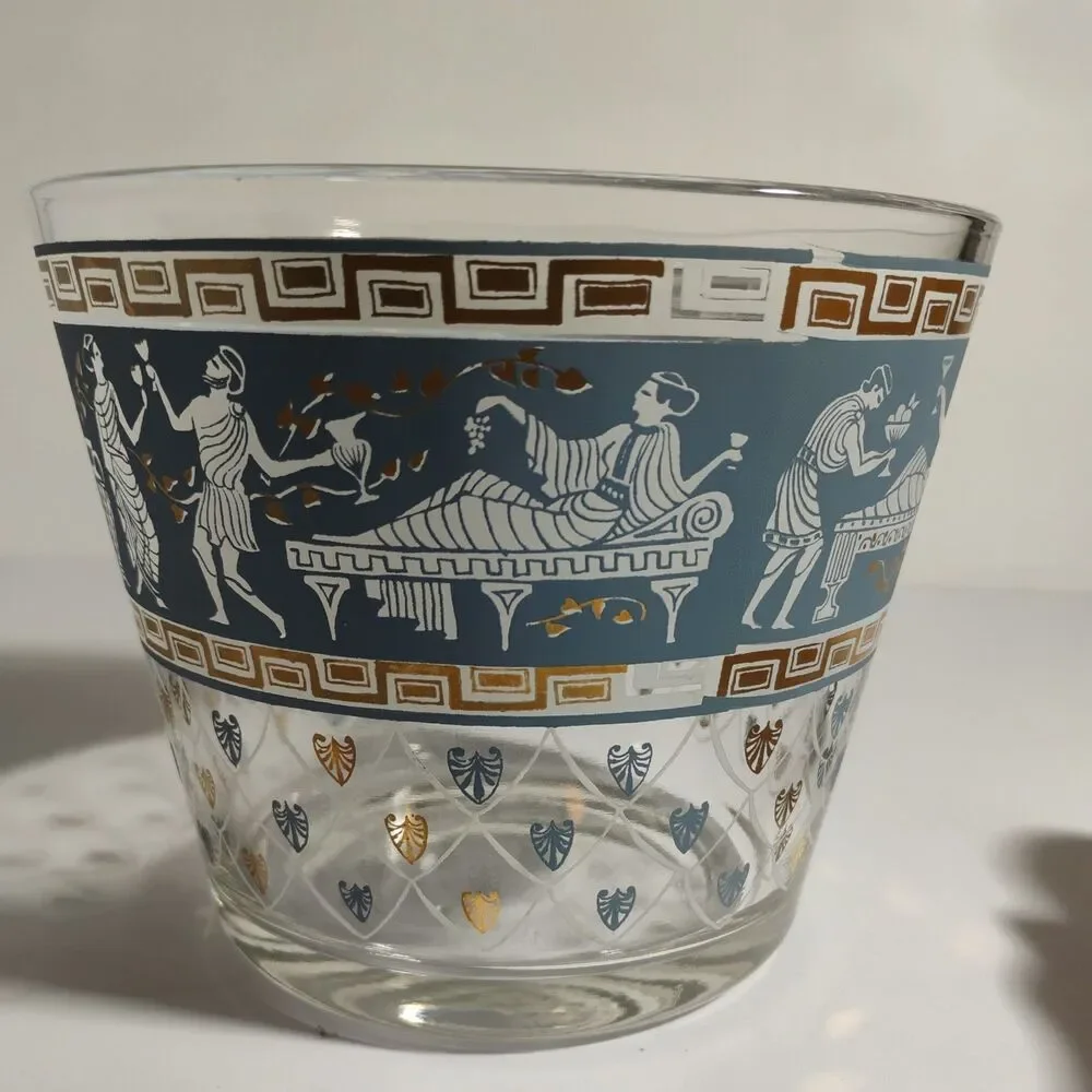 Vintage Cera Glass MCM Etruscan Frieze Glass Bowl Ice Bucket USA Excellent Cond