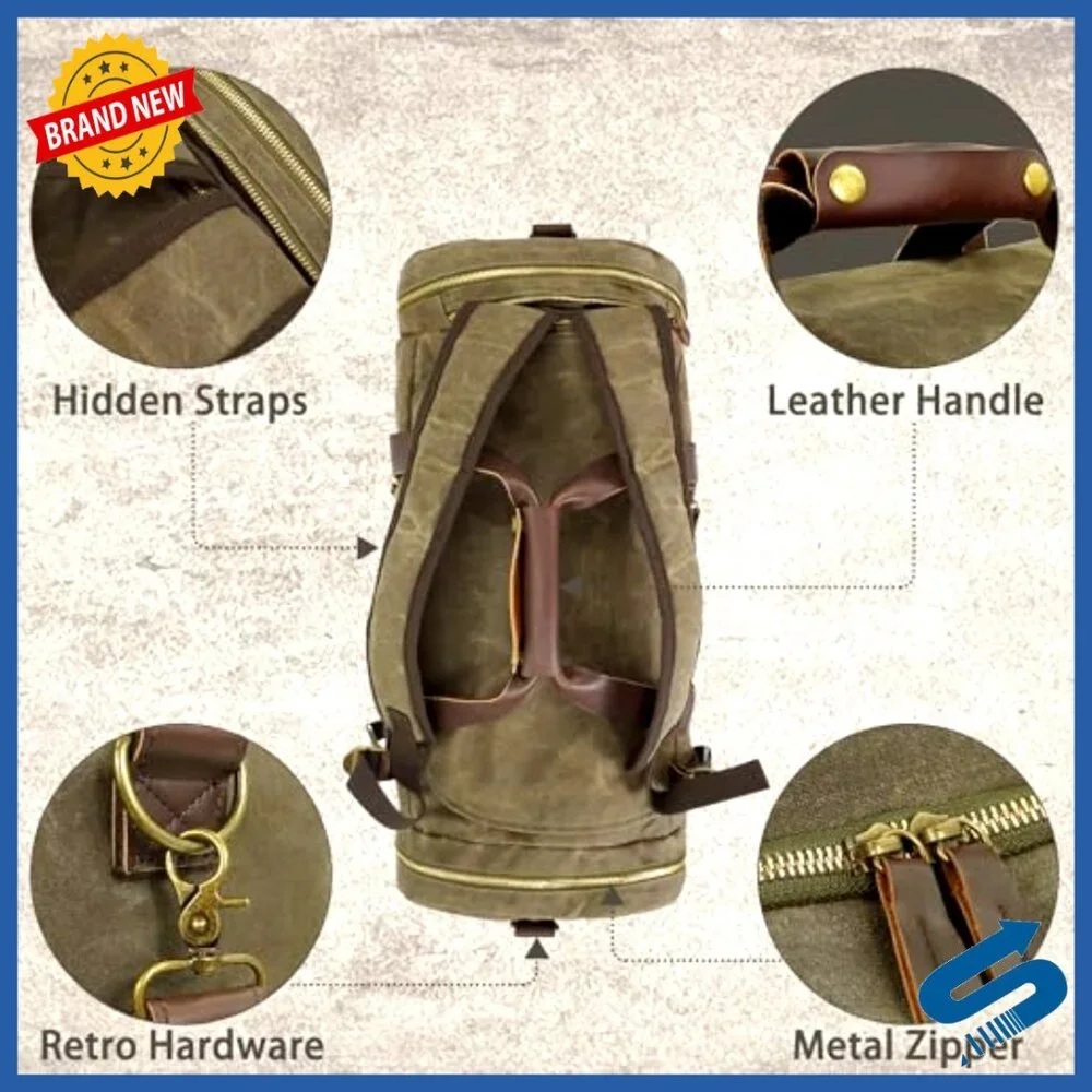 Vintage Waxed Canvas Duffle Bag Large Capacity Travel Overnight Bag Retro
