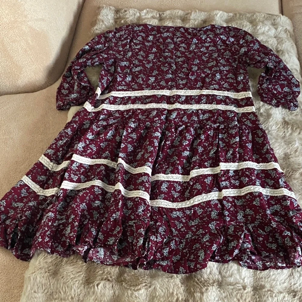 Jodifl for Anthropologie Floral Burgundy & Cream Boho Dress