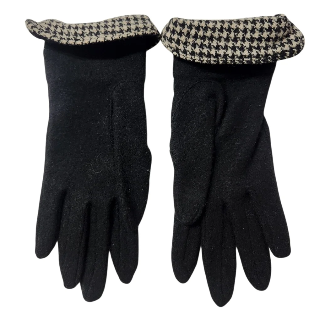 Lauren Ralph Lauren Wool & Cashmere Black Checked Gloves Size Small
