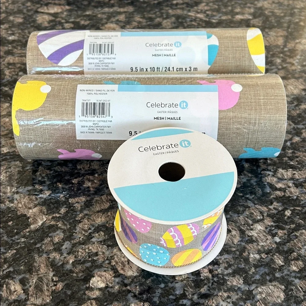 CELEBRATE EASTER MESH & WIRED RIBBON LOT OF 3 NWT