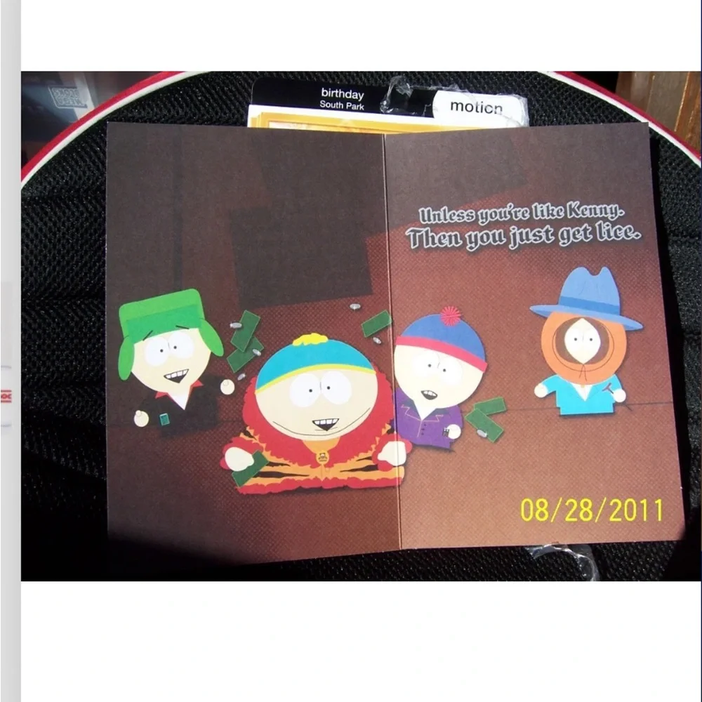 south park or boy picking nose 1pc motion holographic birthday card NW funny fun