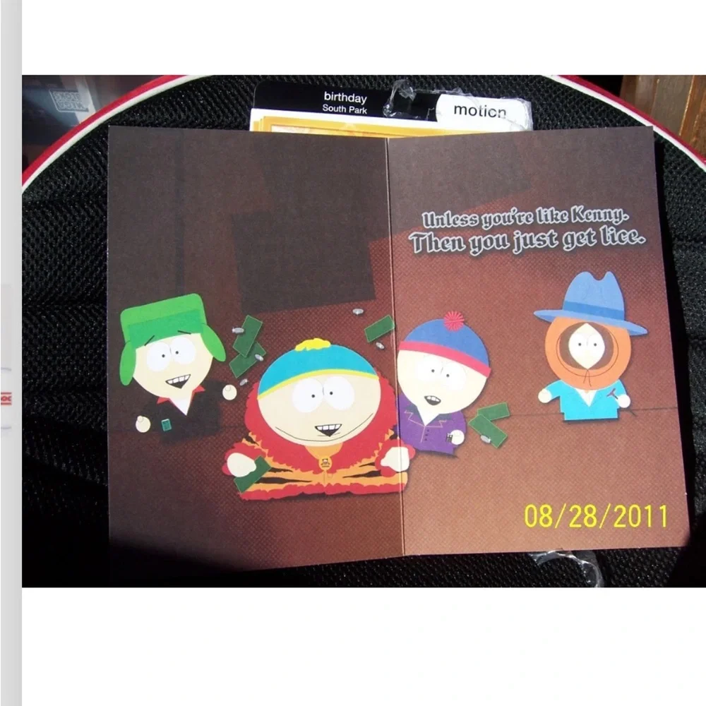 south park or boy picking nose 1pc motion holographic birthday card NW funny fun