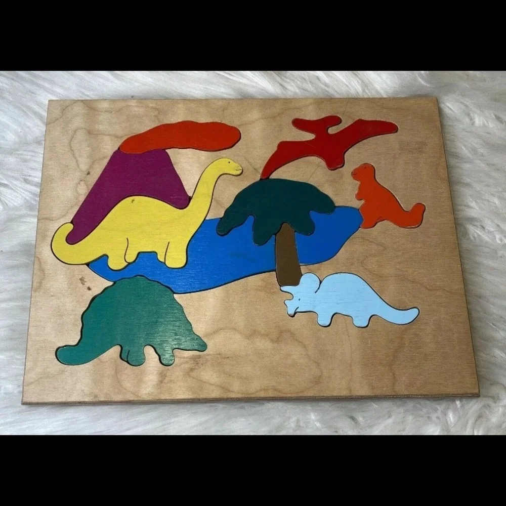Vintage Puzzles Plus Wooden Dinosaur Puzzle 11 Pieces Multicolored Made in USA