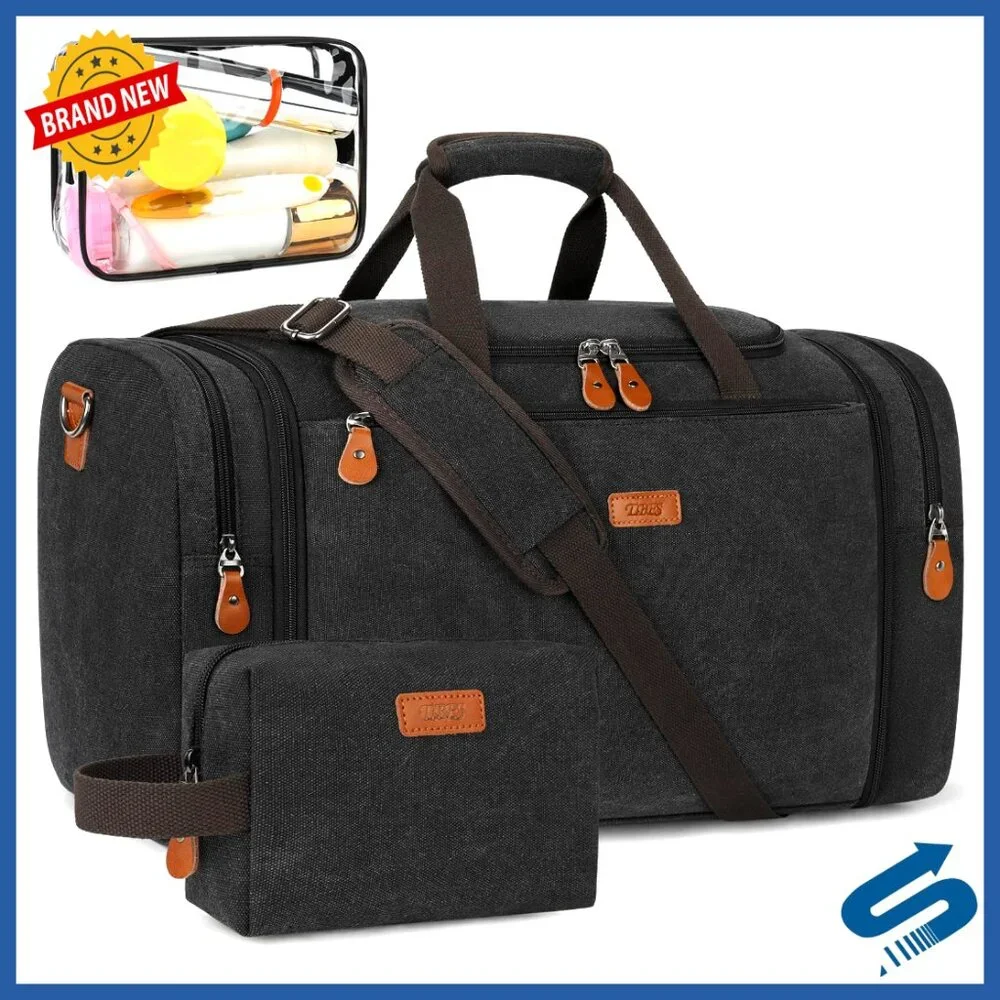 Expandable Canvas Duffle Bag Travel Weekender Carry On Luggage with Toiletry