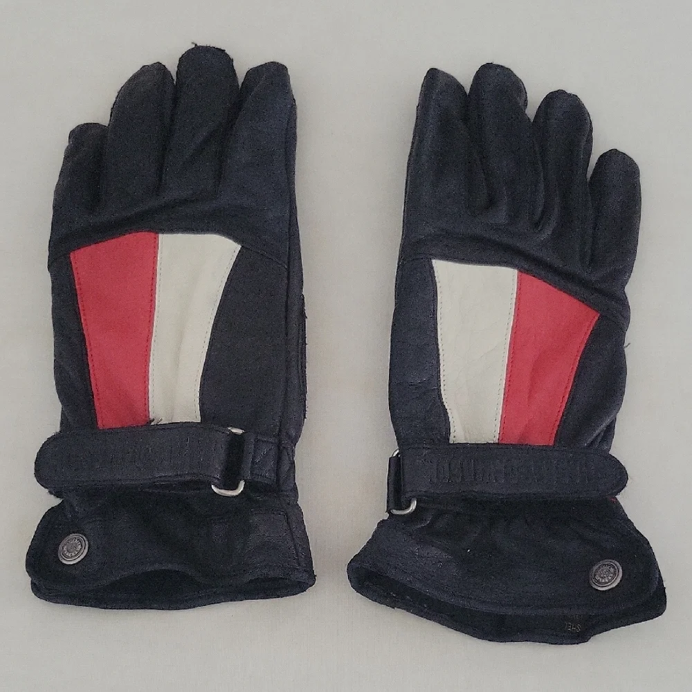 Harley Davidson Leather Gloves, Red/White/Black, Small