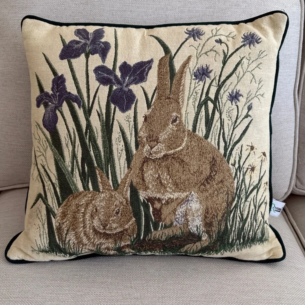 Riverdale Vintage Bunnies Rabbit Tapestry Pillow - Easter - Spring - Iris - USA