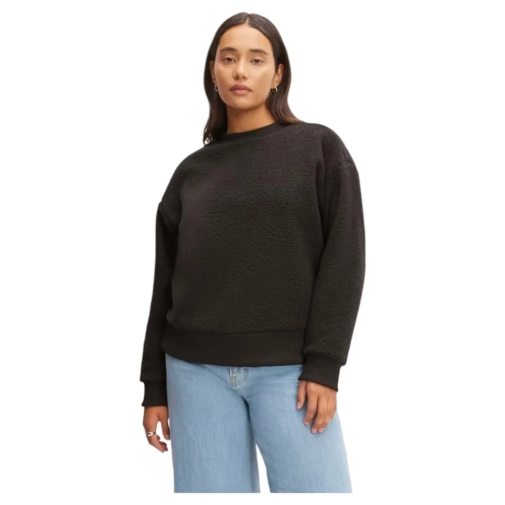 Everlane Womens The ReNew Fleece Oversized Crew Sweatshirt Black XS