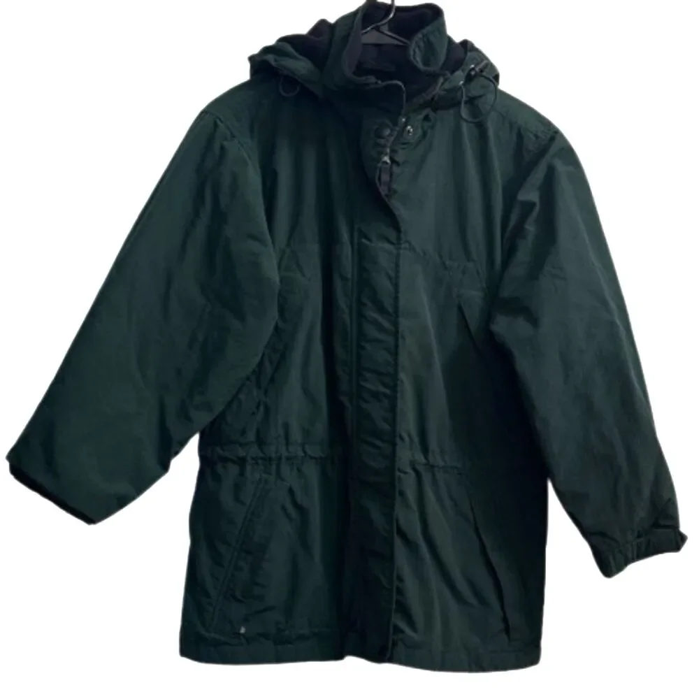 Eddie Bauer Chore Coat Womens XS Hooded Zip Outdoor Ski Barn Fleece Lined Green