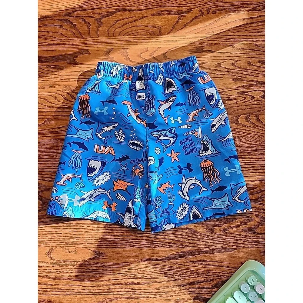Under Armour Boys Swimming Trunks Blue & Orange Sharks Size 6