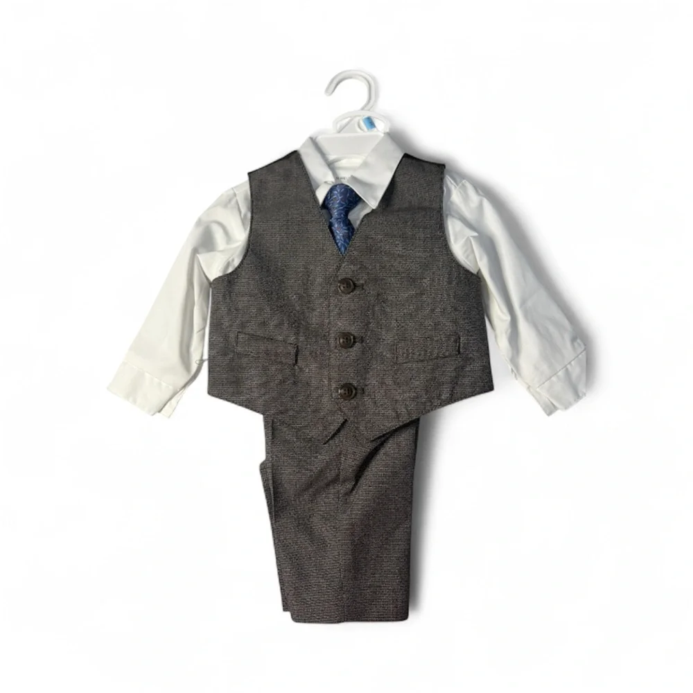 Van Heusen Kids Brown Vest Set with Navy Tie