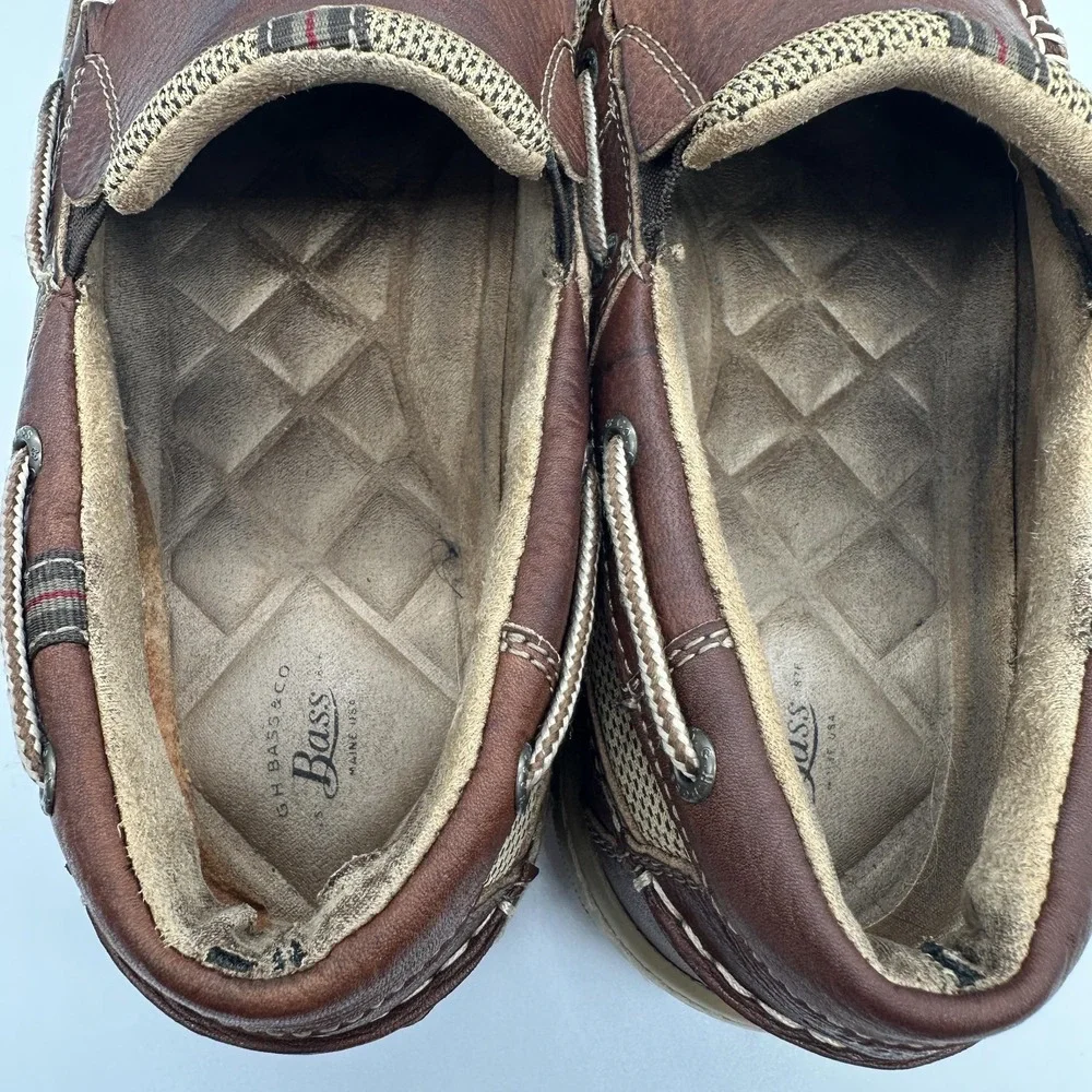 Bass Baron III Shoes Mens Size 13 Brown Leather Slip On Casual Boat Loafers