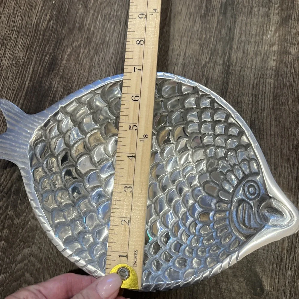 Fishy Snack Plate Shiny Aluminum Pewter Vintage 12