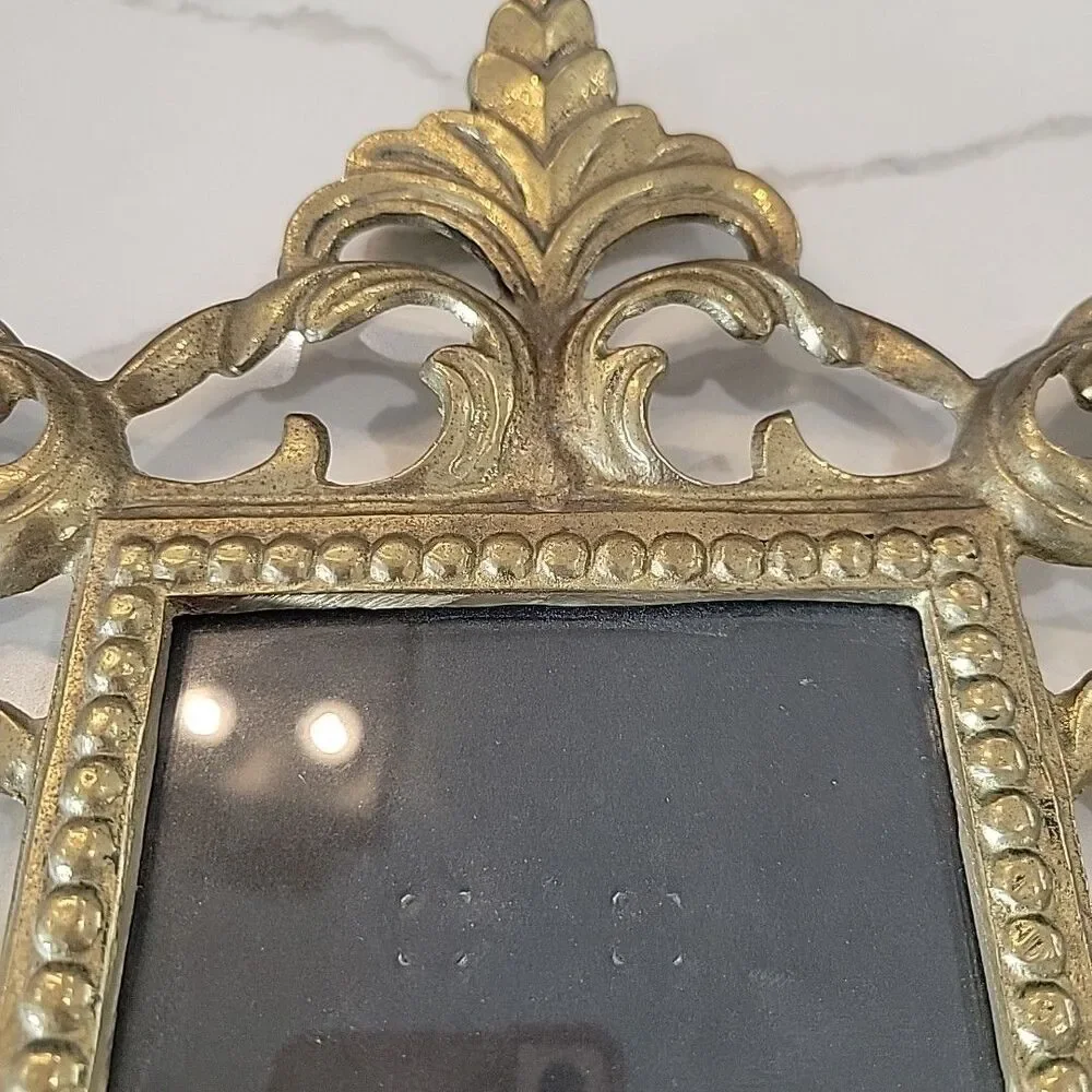 Vintage Ornate Cast Brass Art Nouveau Picture Frame Holds 4” X 6” Picture