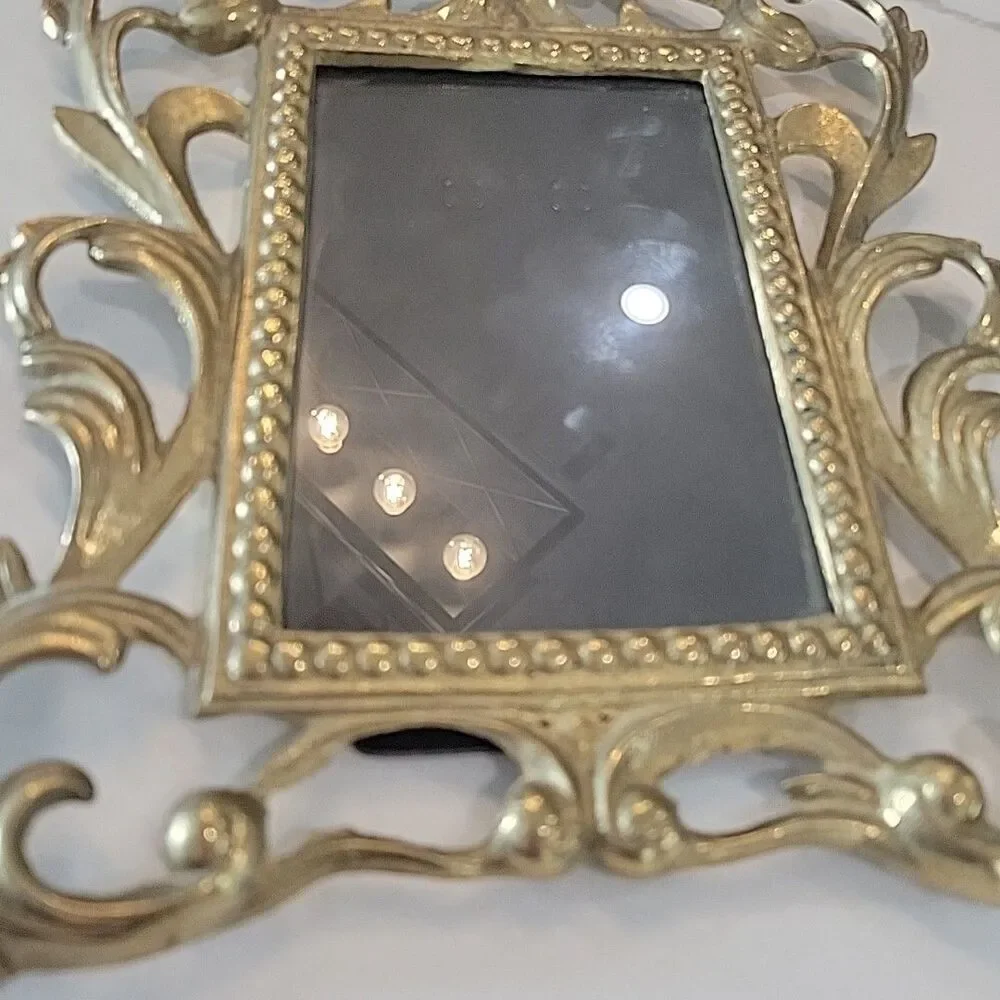 Vintage Ornate Cast Brass Art Nouveau Picture Frame Holds 4” X 6” Picture