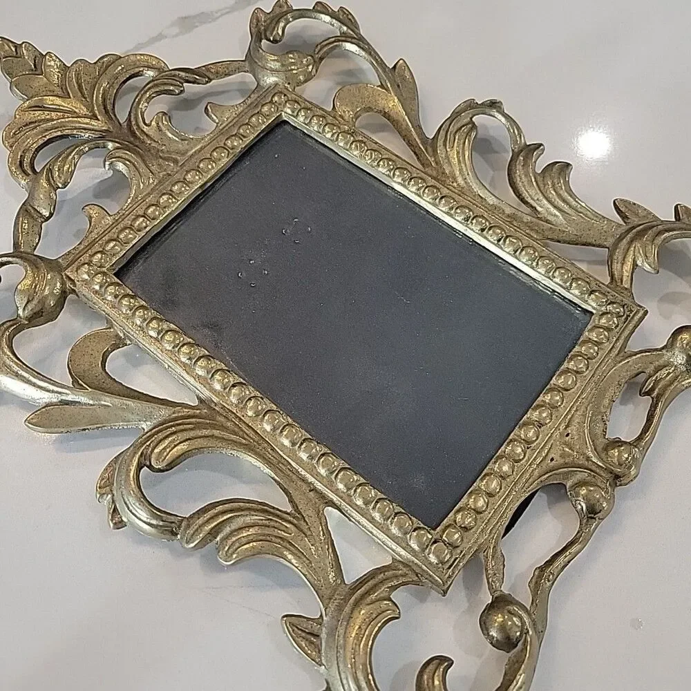 Vintage Ornate Cast Brass Art Nouveau Picture Frame Holds 4” X 6” Picture