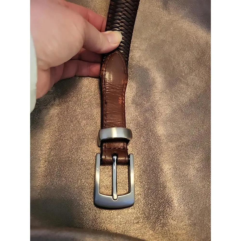 Brown Fishbone Leather Belt L42 x W1-1/4