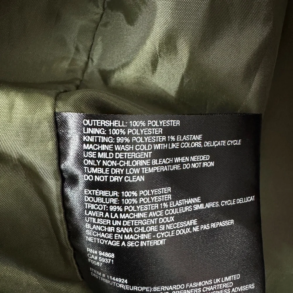 Bernardo Mens Olive Green Bomber Jacket Lightweight Small Jacket Casual Cargo