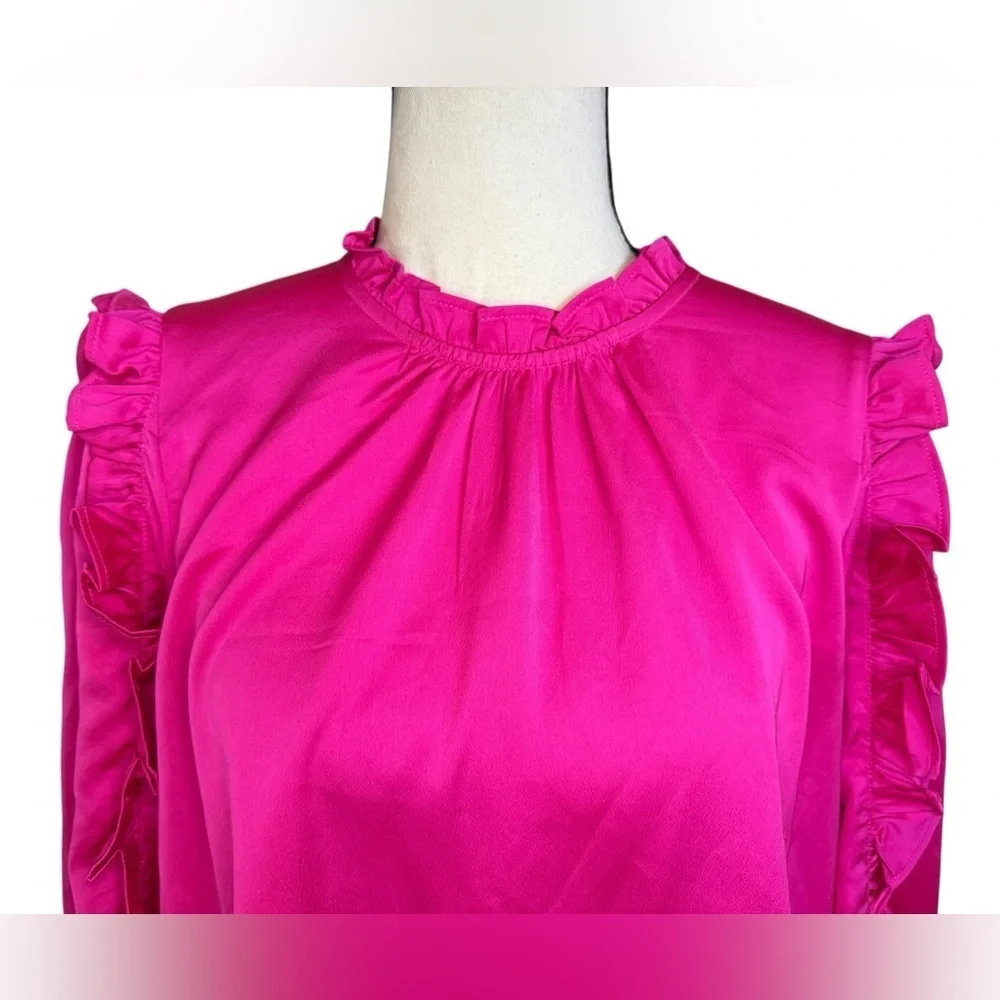 J. Crew Pink Puff Sleeve Ruffled Blouse