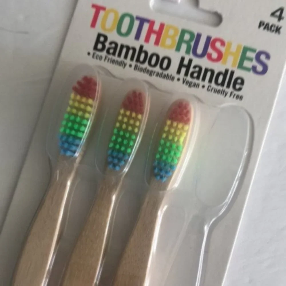 Swissco Rainbow 3 pc Toothbrushes Bamboo Handle Adult Soft Open Box New