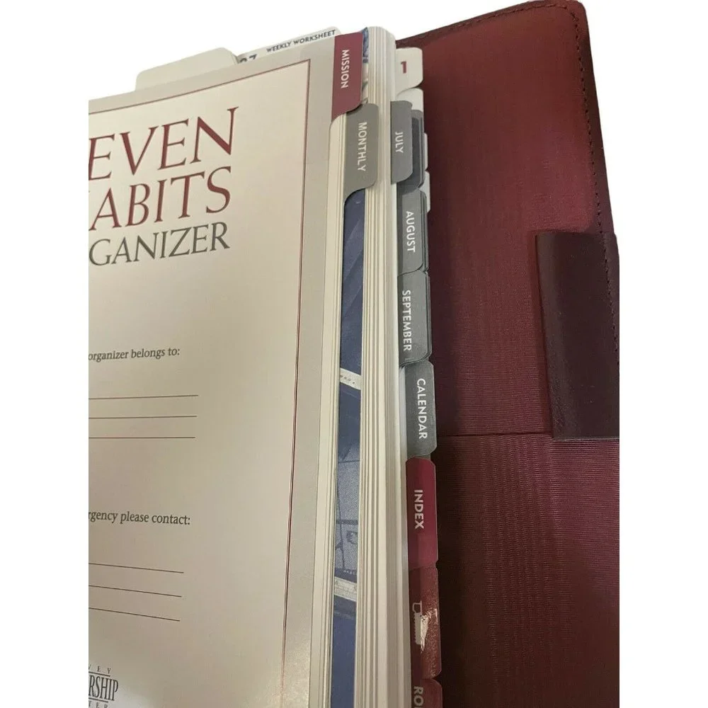 Covey Leadership Center Seven Habits Organizer Unisex Burgundy Leather 7-Ring