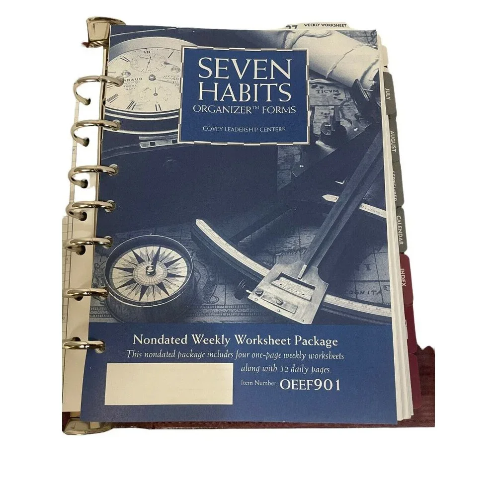 Covey Leadership Center Seven Habits Organizer Unisex Burgundy Leather 7-Ring