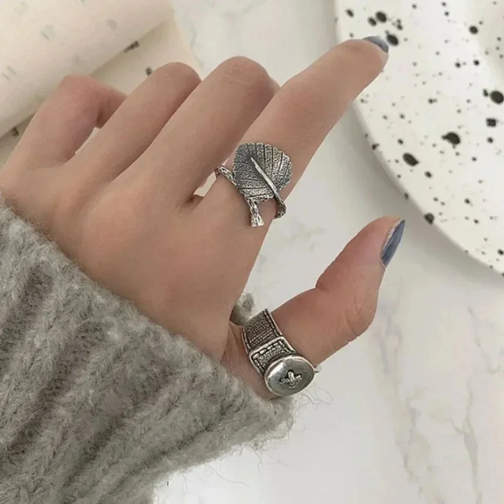Minimalist 925 Sterling Silver Leaf Wrap Ring Textured Statement Ring