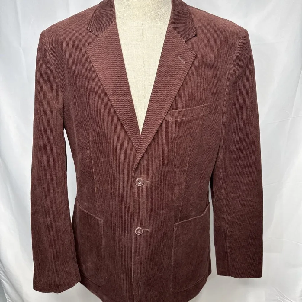 Saks Fifth Avenue Corduroy Blazer Sport Coat Jacket Maroon Mens L Burgundy