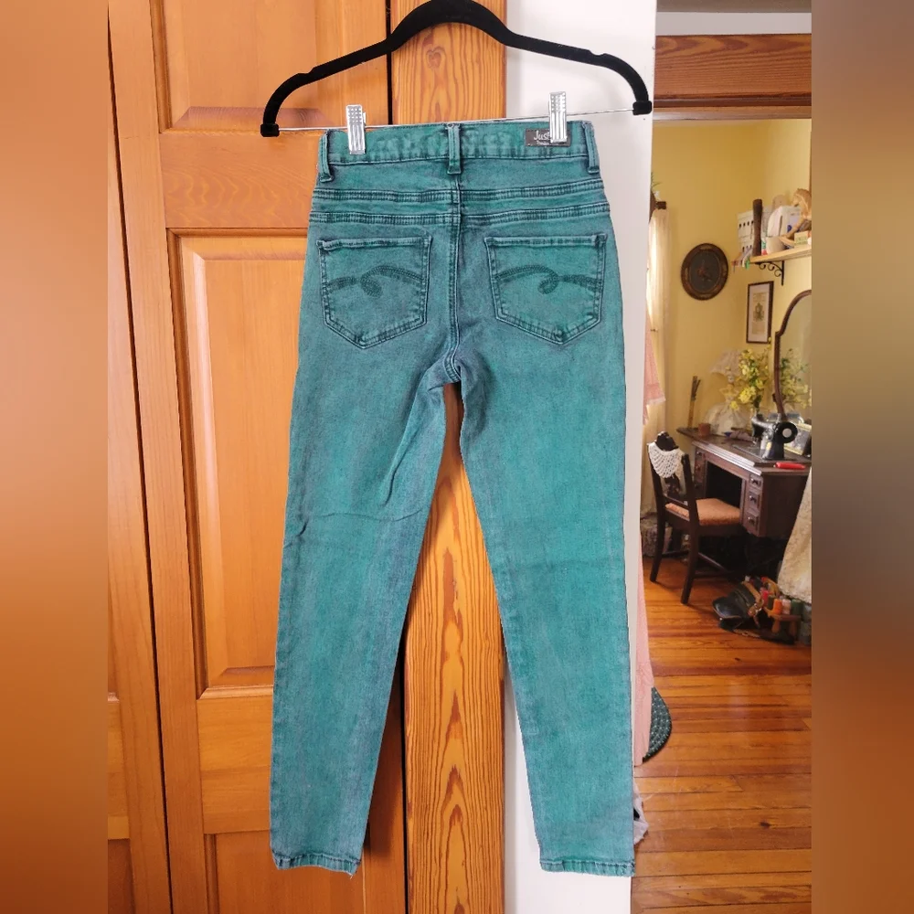 Justice Premium Green Colored Skinny High Waist Jegging Girl's Jeans 12R
