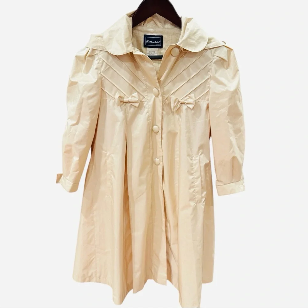 Vintage Rothschild Spring Rain Dress Coat Yellow Oyster Pleats Bow 8 Detach Hood