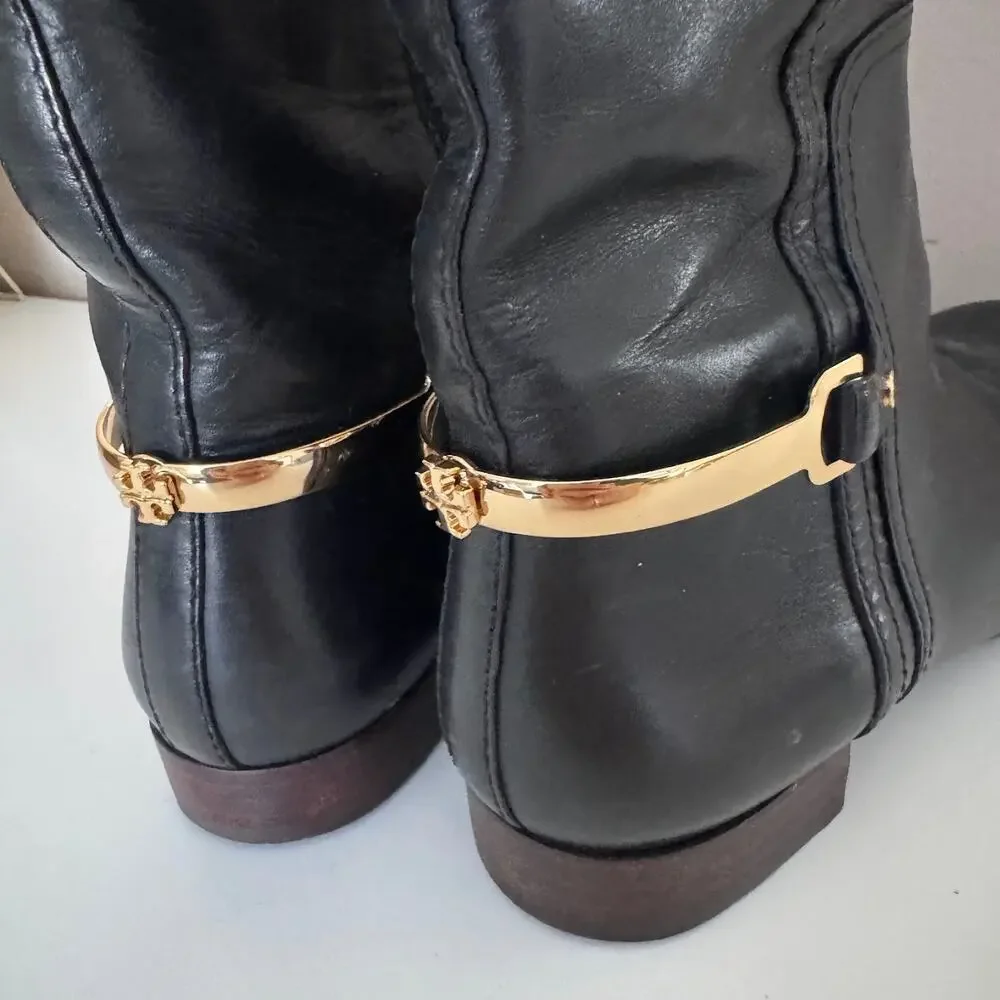 Tory Burch boots gold riding
