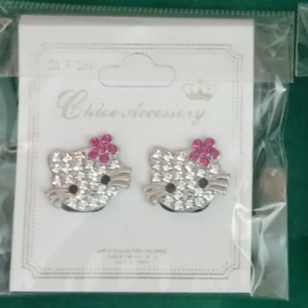 CUTE Hello Kitty CZ Rhinestone Earrings *CLIP ON* NEW NWT
