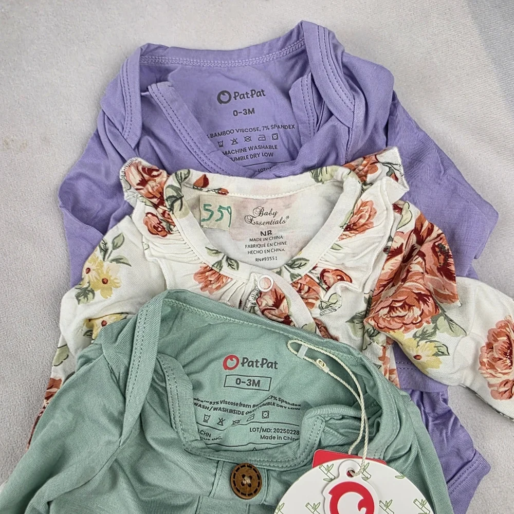 NWT & NWOT Set Of 3 Bamboo Bodysuit, Romper & Sleep Sack NB 0-3 Months