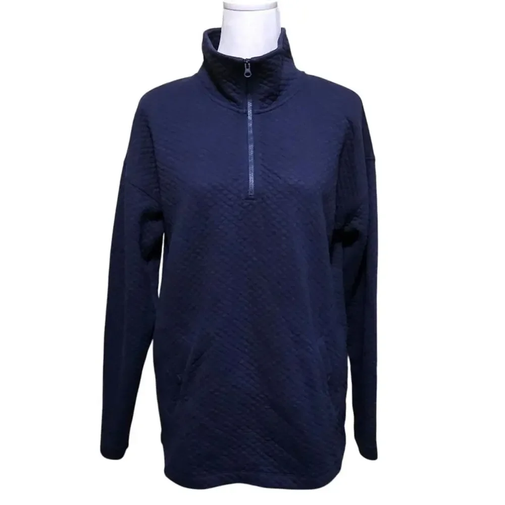 L.L. Bean Quilted 1/4 Zip Pullover Sweatshirt Women's Size M Navy Outdoor Hiking