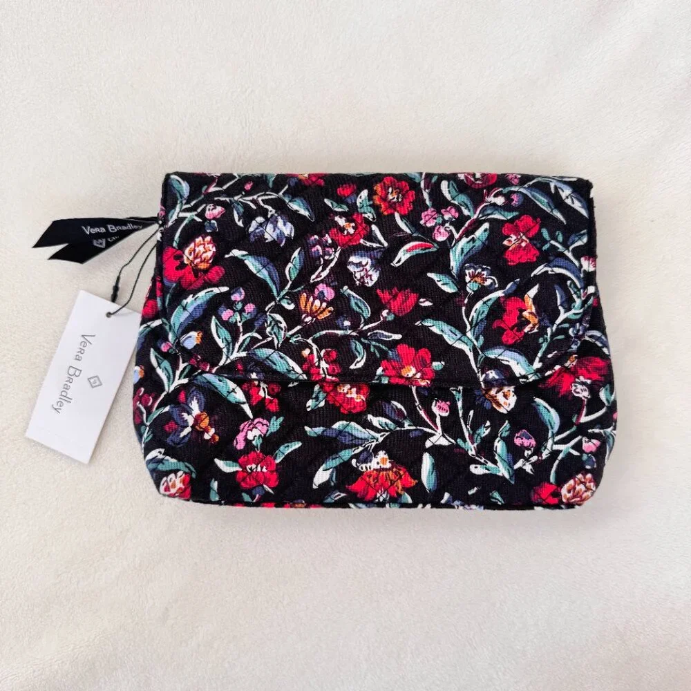 Vera Bradley Brush & Cosmetic Case in Perennials Noir