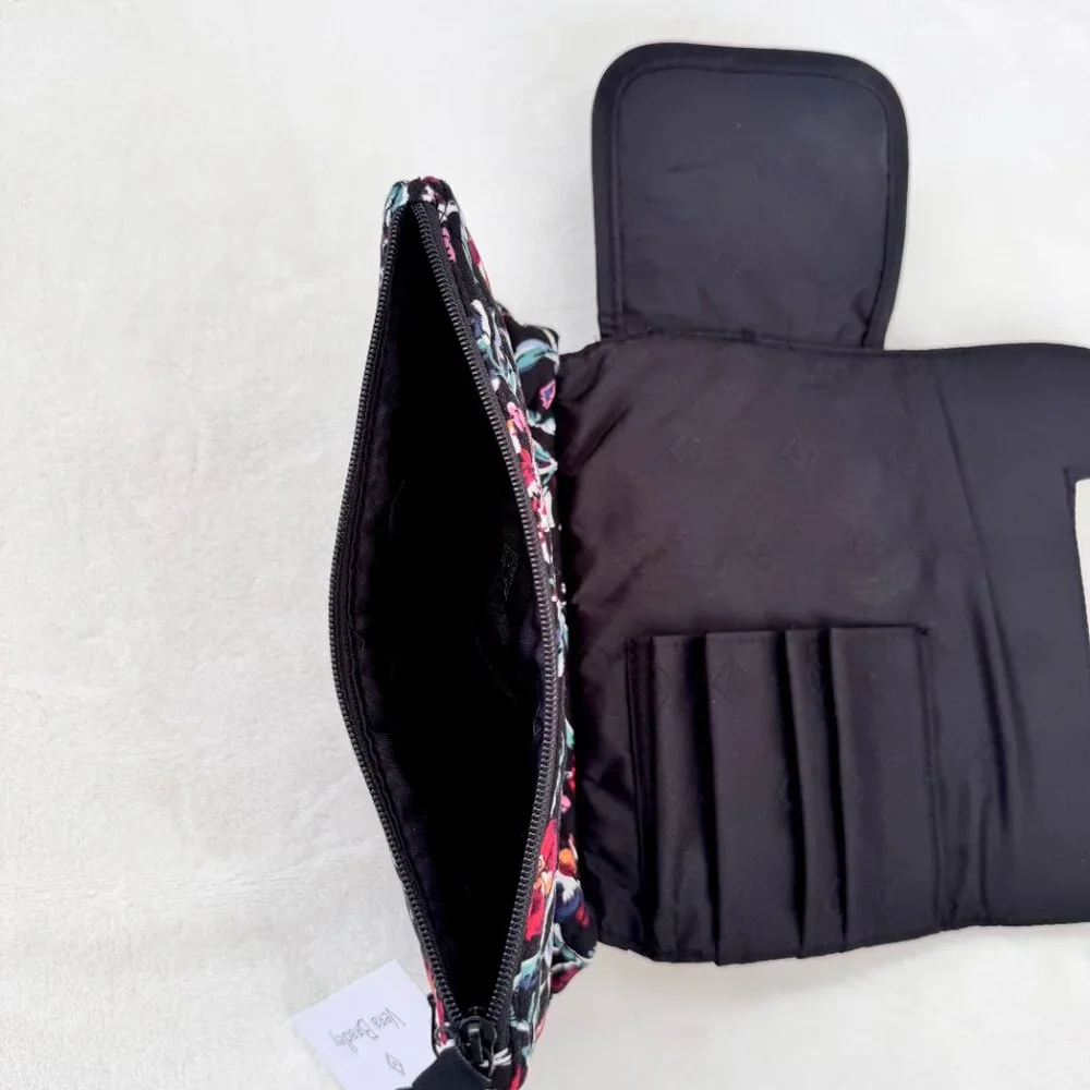 Vera Bradley Brush & Cosmetic Case in Perennials Noir