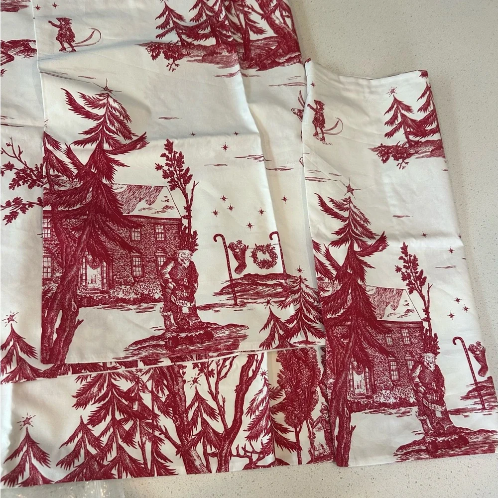 Pottery Barn Santa Toile King Pillowcase Set Bundle of 2 NEW RARE
