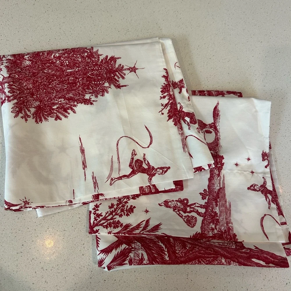 Pottery Barn Santa Toile King Pillowcase Set Bundle of 2 NEW RARE