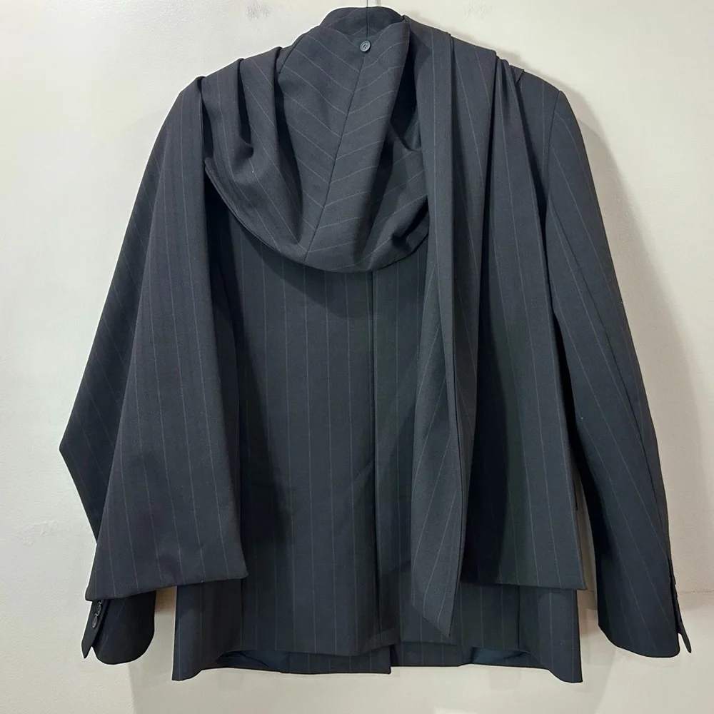 ZARA ZW Collection Limited Edition Pinstripe Blazer with Scarf Brown Women M NWT