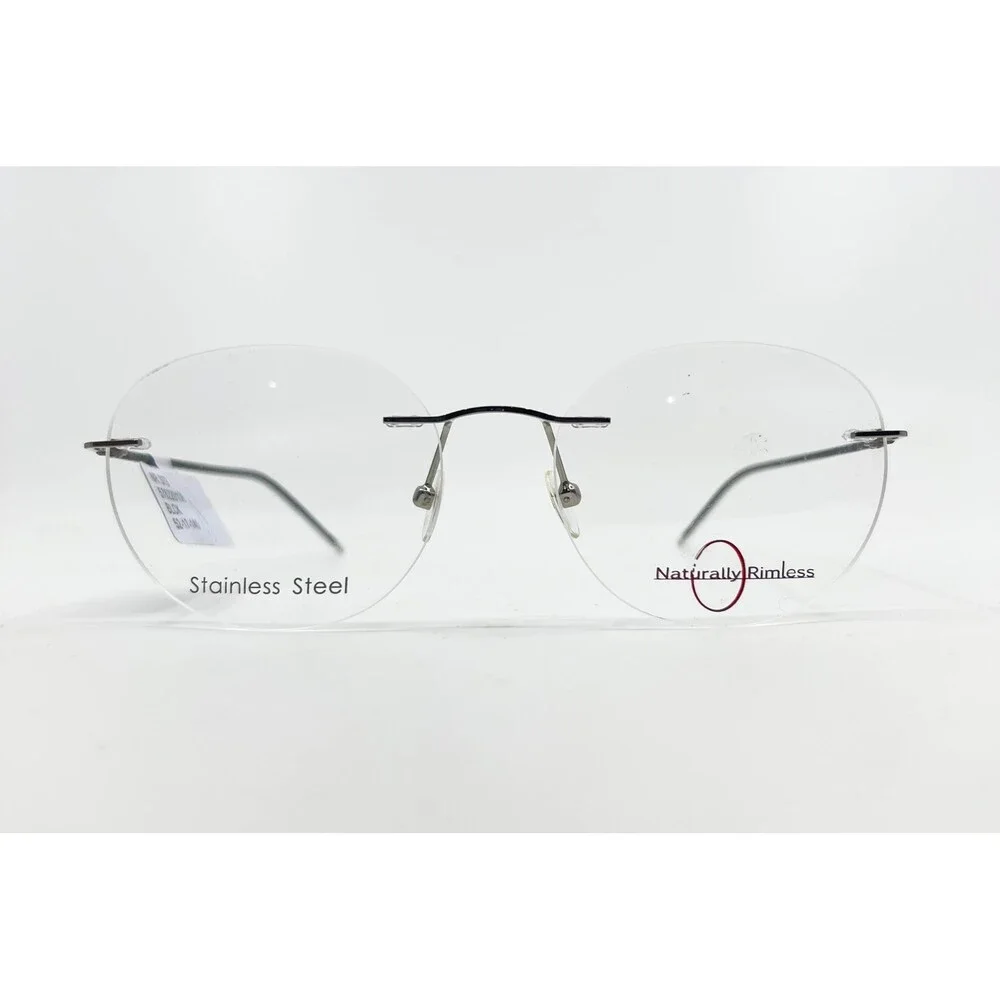 Naturally Rimless Eyeglasses Stainless Steel Round Clear Lenses 52-17-140 BLCK