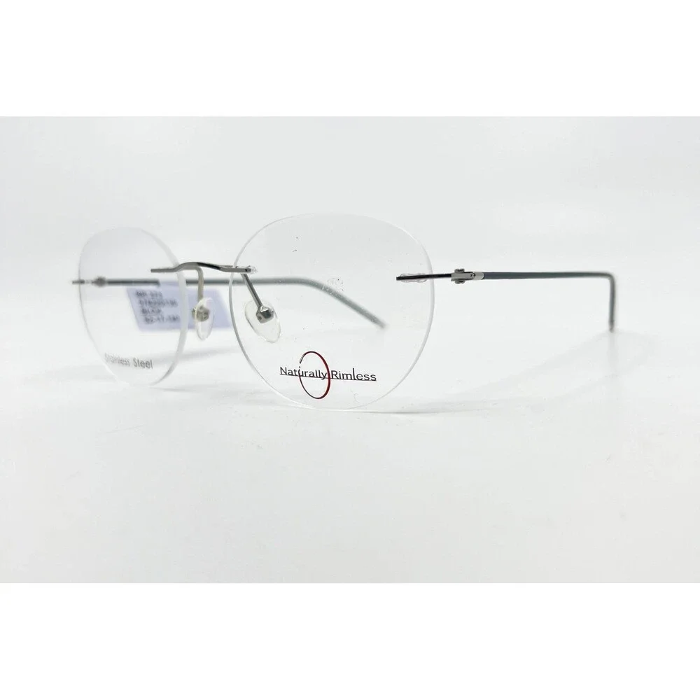 Naturally Rimless Eyeglasses Stainless Steel Round Clear Lenses 52-17-140 BLCK