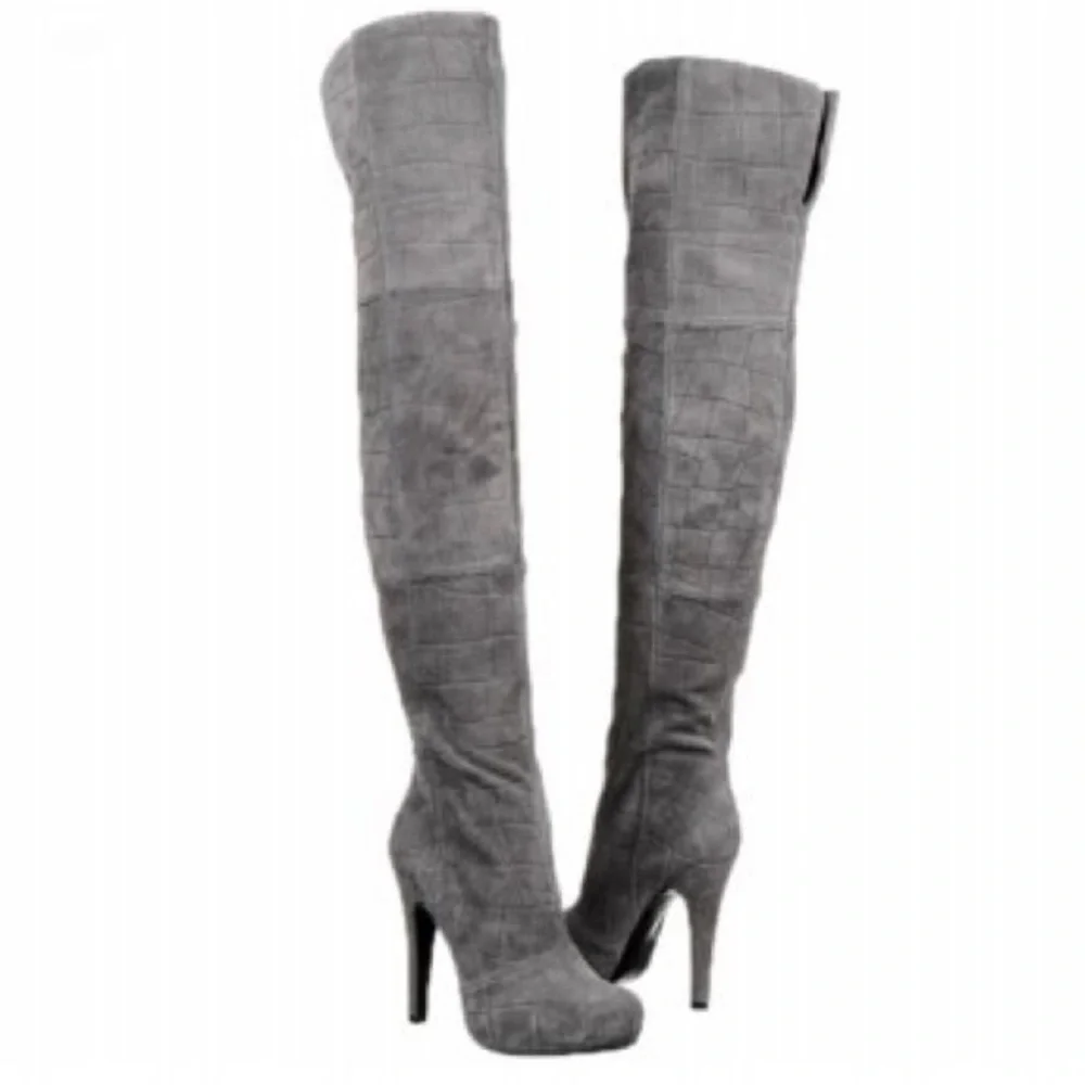 Report Signature Fairfax 3 Gray‎ Suede OTK Over the Knee Thigh High Boots | 7.5