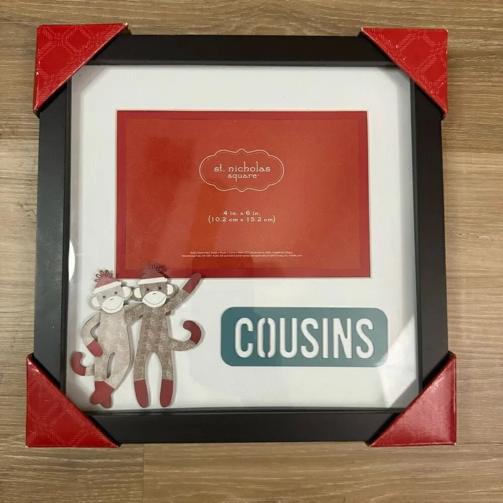 St. Nicholas Square 4x6 Cousins Picture Frame Christmas Sock Monkey Design Gift