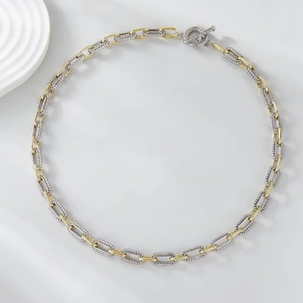 18k Gold Plated Double Twist Wire Gold and Silver 2 Tone Chain Necklaces