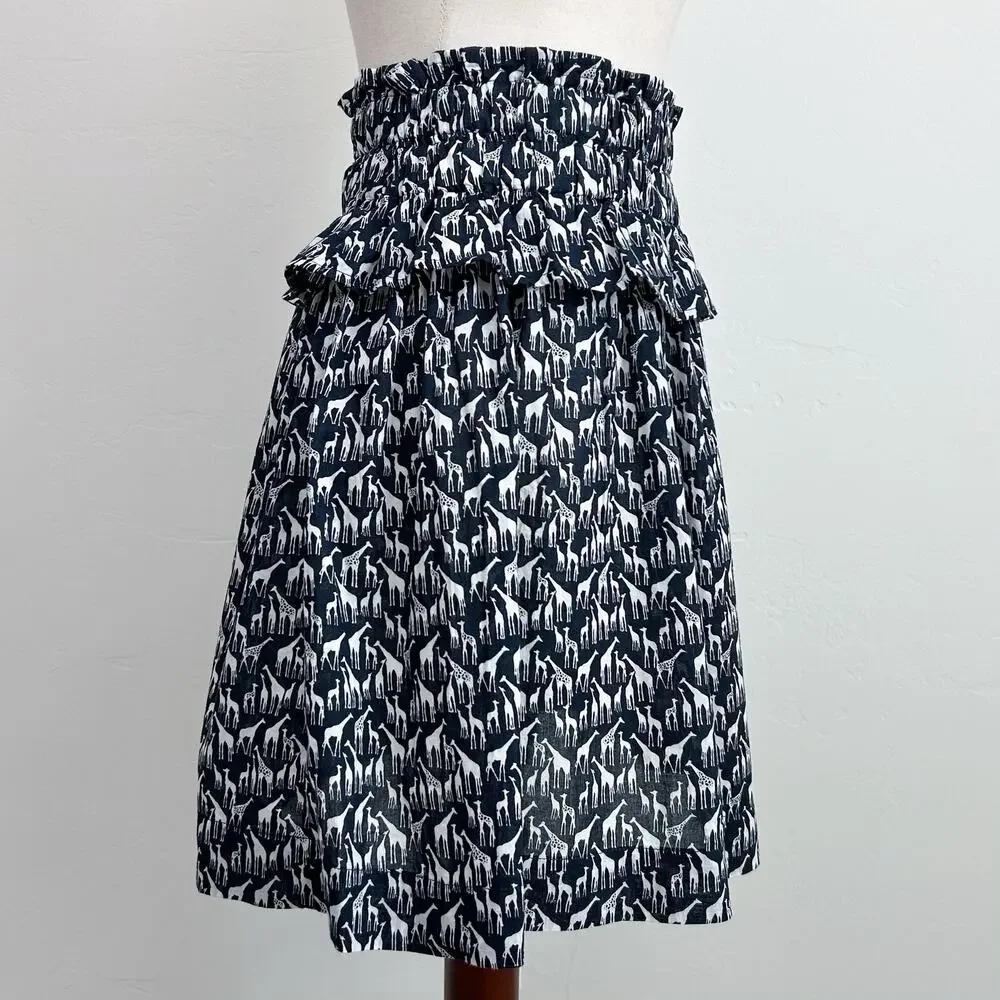 Crewcuts Girl's Novelty Print Giraffe Navy Blue Cotton Ruffle J. Crew Skirt XL